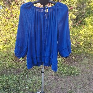 Lauren Ralph Lauren Women’s Peasant Blouse XL Royal Blue 100% Cotton Crinkle